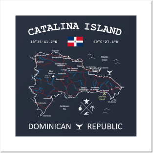 Catalina Island Dominican Republic Flag Travel Map Coordinates GPS Posters and Art